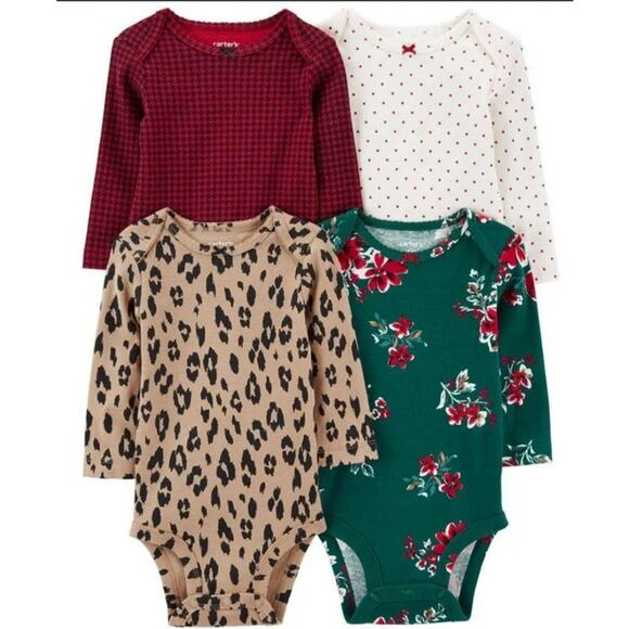 Carters Girls 4-Pack Long-Sleeve Bodysuits 12M 55